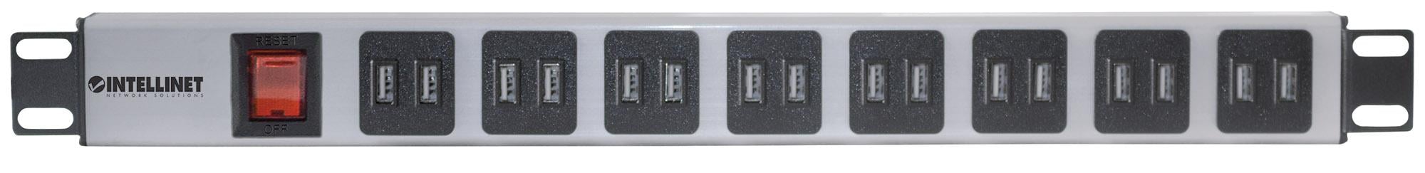 Multipresa per Rack 16 uscite USB tipo A Spina Schuko Angolata 1U