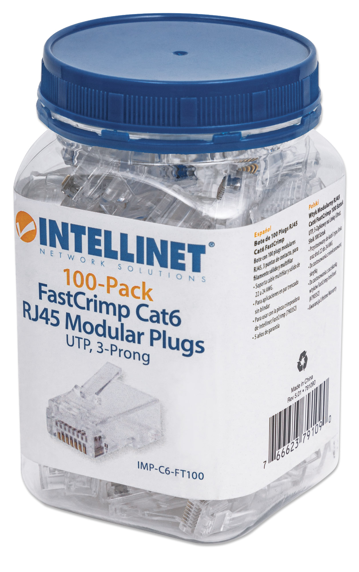 Confezione 100 Plug Modulari RJ45 Passante Cat6 FastCrimp UTP